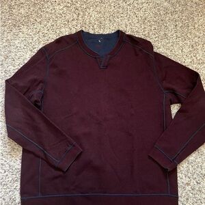 Tommy Bahama Men's Y-Neck Shark Logo Pullover Burgundy / Blue Reversible Sweater